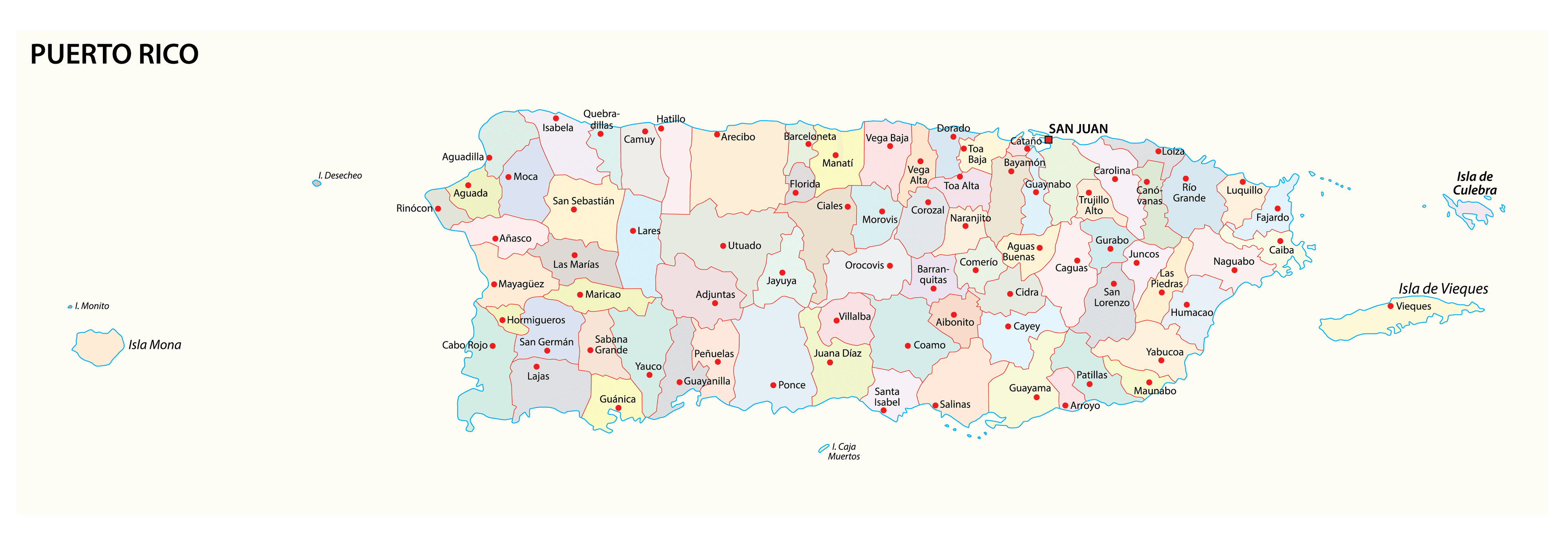 Mapa de Puerto Rico mostrando cobertura completa de EasyMed — entregas diarias en los 78 municipios